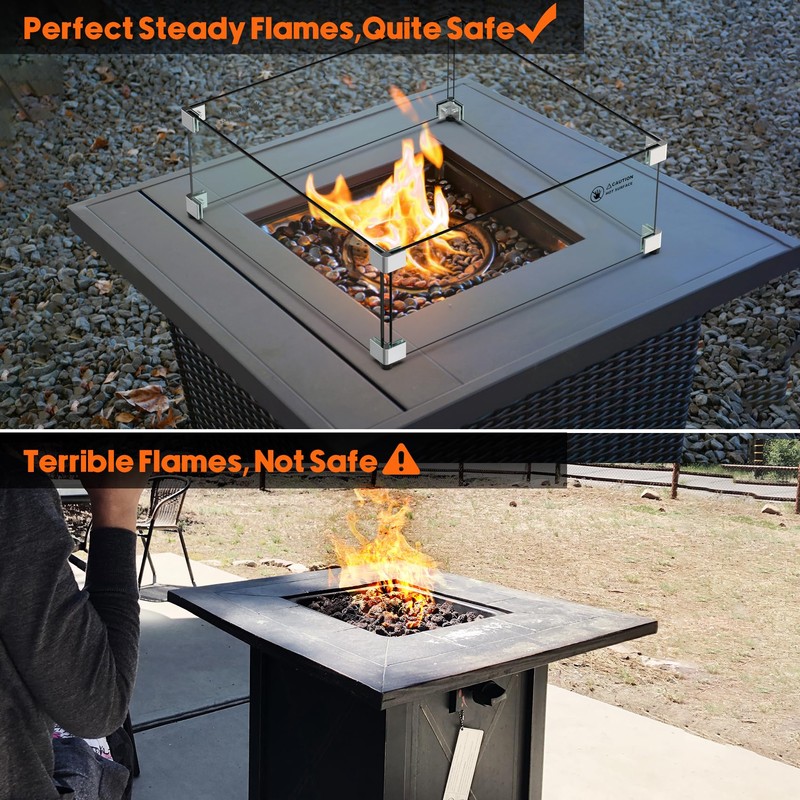 Skyflame 24 x 24 Inches Square Fire Pit Glass Wind