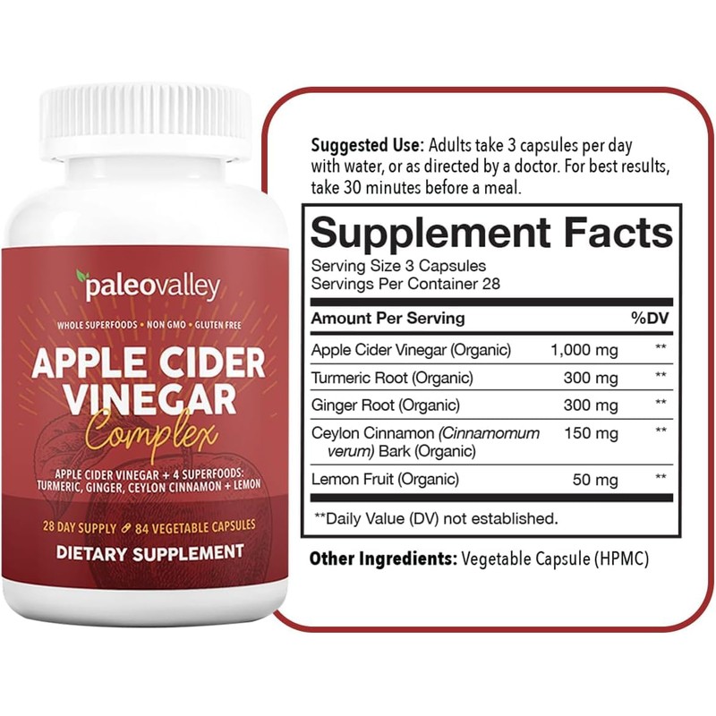 Paleovalley Apple Cider Vinegar Complex with Superfoods - Turmeric, Ginger,