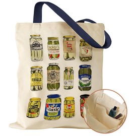 Miss Adola Aesthetic Canvas Tote Bag with Inner Pocket for Women, Cloth Cotton Totes Bag with Pattern for Shopping, Gym, Canned Pickle