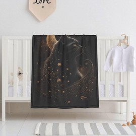 E-RIDES 76x100CM Baby and Pet Blanket - Bent Moon and Starry Cat Blanket Throw for Nursery, Toddlers and Pets, Cozy and Warm, Ideal for Cribs and Pet Beds - Perfect Newborn Baby Gift
