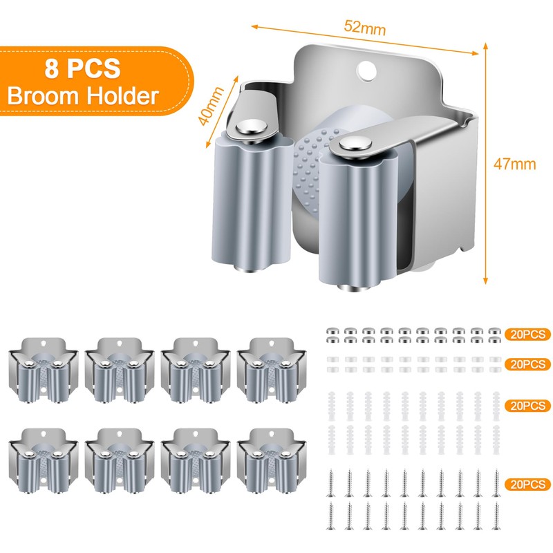 PAMIYO Broom Holder Wall 8 Pieces Tool Holder Hook Rail