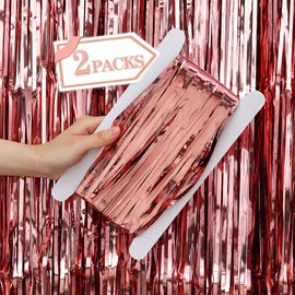 2 Pcs Rose Gold Metallic Tinsel Foil Fringe Curtains Backdrop, 3.28 ft x 6.56 ft Streamers for Birthday Wedding Engagement Bachelorette Party Photo Booth Bridal Shower Baby Shower Decorations Supplies