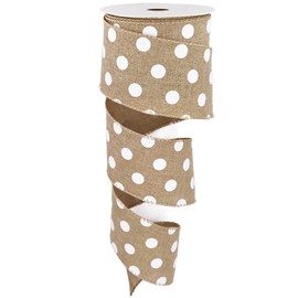 Leecogo Burlap Ribbon Wired,2 1/2”x10 Yard,White Polka Dots Rustic Ribbon for Easter, Christmas, Wreath, Spring, Summer, Wedding, Baby Shower, Birthday