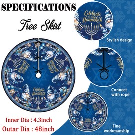 Hanukkah Tree Skirt 48'' Chanukah Tree Collar Blue Star of David Decor Happy Hanukkah Decorations for Home
