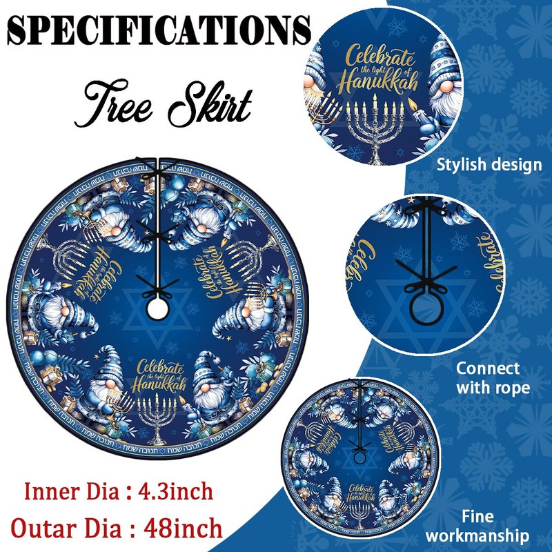 Hanukkah Tree Skirt 48'' Chanukah Tree Collar Blue Star of