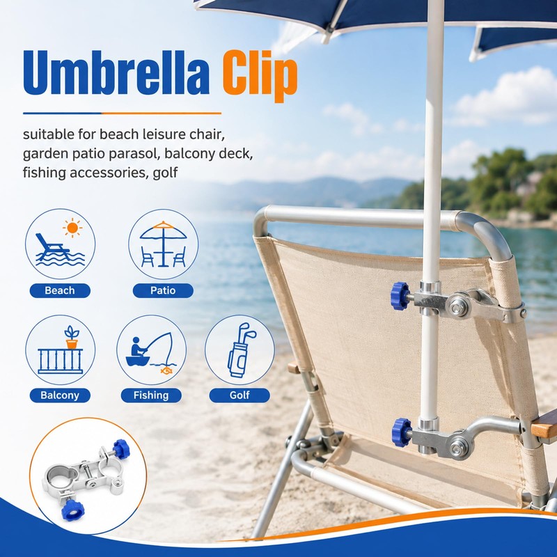 Ligynotu Umbrella Clip for Fishing Chair, 2Pcs Parasol Clamp for