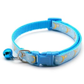 CCUUHJ Reflective Cat Collars Breakaway with Bell Moons Stars 2 Pack Girl Boy Pet Kitten Collar Adjustable 7.5-12.5 Inch (Blue)