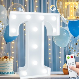 Elnsivo Light Up Letters, Cool White and Warm White Marquee Letters with Remote, Alphabet Letter Sign Battery Powered for Birthday Graduation Wedding Party Christmas Lamp Home Wall Decor, Letter T