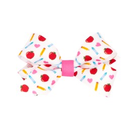 Wee Ones Girls School-themed Printed Grosgrain Hair Bow on a WeeStay Clip with Plain Wrap, Mini, Apple Red
