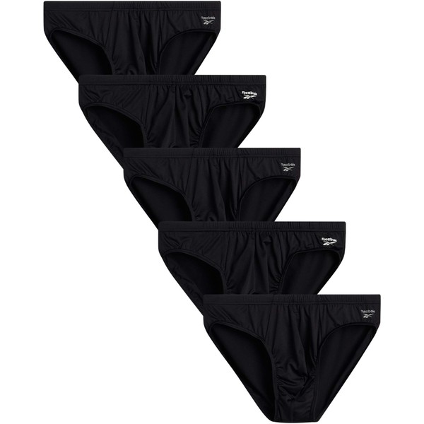Reebok Men's Underwear - Quick Dry Performance Low Rise Briefs (5 Pack), Size Large, All Black