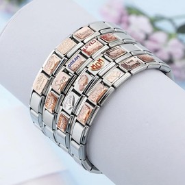M&S A-Z Rose Gold Family Mum Daughter Grandad Grandma Sister Brother 9mm Italian Charm Compatible With Nomination Bracelet (Sister)