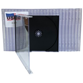 USDISC CD Jewel Cases Standard 10.4mm, Single 1 Disc, Black, Pack of 50