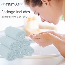 TENSTARS Silk Hemming Hand Towels for Bathroom - Quick Drying - Ultra Soft Microfiber Absorbent Towel for Bath Fitness, Gym, Shower, Hotel, and Spa - 16x28 Inch | Set of 6, Light Teal