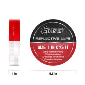 STARREY Reflective Tape Outdoor Red White 1 in X 75 FT Waterproof Self Adhesive DOT-C2 Trailer Safety Caution Reflector Dot Tape for Trucks Cars