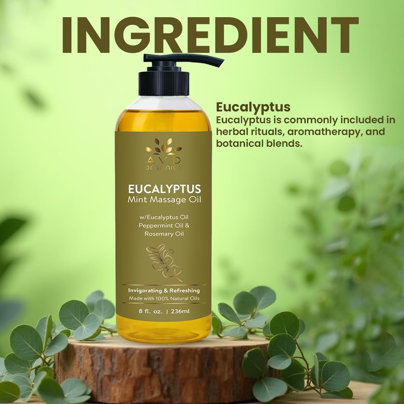 AVD Organics Eucalyptus Mint Massage Oil 236ml – Refreshing &