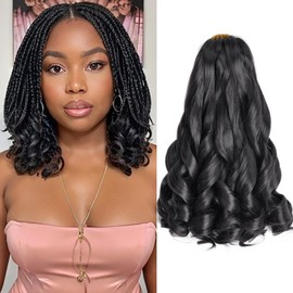 French Curl Braiding Hair 12 Inch 8 Packs Natural Black Curly Braiding Hair Pre Stretched 50g/pack Loose Wavy Crochet Hair Synthetic Hair Extensions for Black Women (12 inch,8 packs, 1B)