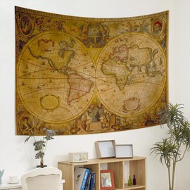 YONGFOTO 100 x 70 cm Map Tapestry, Colourful World Map Tapestries Western Famous Personalities Portraits Earth Flower Plant Tapestry for Dorm Decor Soft Duvet E-Lesson