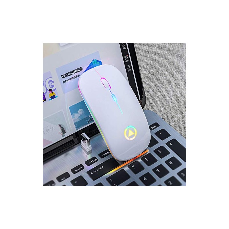 A2 Mouse Luz Led Inalambrico Recargable Color Blanco 2.4G Portatil