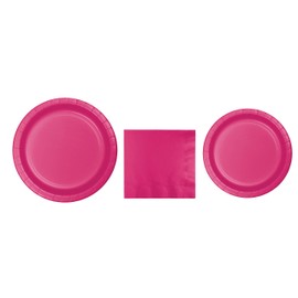 Baxters Party Bundles Bulk, Magenta Pink, 240 Count 9 Inch Round Paper Plates, 240 Count Luncheon Paper Napkins 2 Ply, 240 Count 7 Inch Round Paper Plates, Pack Contains 680 Pieces, Made in the USA