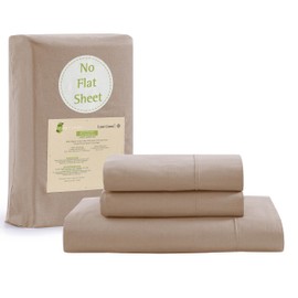 Lane Linen 100% Organic Cotton Fitted Sheet Queen Size only, 3-Piece Set (1 Fitted Sheet, 2 Pillowcases), Percale Weave, Fitted Sheet, Breathable, Fits Mattress Upto 15" Deep - Taupe