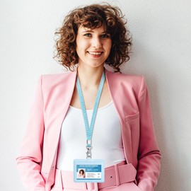 Teskyer Badge Holder with Lanyard, Leather ID Name Badge Card Holder with Lanyard for ID Badges, Horizontal, Lychee Pattern Cyan