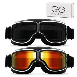GGBuy Motorcycle Goggles Vintage Pilot Glasses Anti Fog Dustproof ATV Off Road Motorbike Helmet Eyewear Cruiser Scooter Aviator Goggles Protect for Ridding Motorcross Racing
