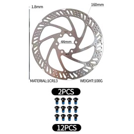 Yuiturt Pack of 2 160 mm Bicycle Brake Disc, Bicycle Disc Brakes Disc Brake Disc with 12 Screws, Hole Centre Distance of 44 mm 6 Hole for MTB Road Bike, Mountain Bike, Cycling Road Bike
