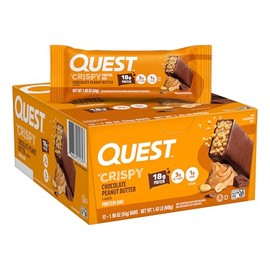 Quest Nutrition Crispy Chocolate Peanut Butter Hero Protein Bar, 18g Protein, 1g Sugar, 3g Net Carb, Gluten Free Protein Snack, Keto Friendly, 12 Count