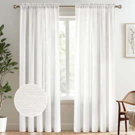 Melodieux Ivory Semi Sheer Curtains 84 Inches Long for Living Room, Bedroom Linen Look Farmhouse Rod Pocket Shiny Sheer Curtain Drapes Light Filtering Home Office, 52" W x 84" L, 2 Panels