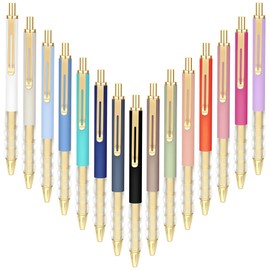 Aozora Ballpoint Pens Black Ink Medium Point with Super Soft Grip Retractable Ball Point Pen 1.0mm Office Decor School Supplies (15pcs-GOLD)