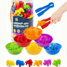 Juguetes de Animales para Contar, Montessori Juegos Didacticos de Matemáticas, con Cuencos de Clasificación de Colores, Aprendizaje Preescolar, Regalo para Navidad y Cumpleaños (45 Piezas)