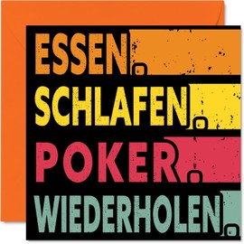 Funny Birthday Card - Eat, Sleep, Poker, Repeat - Cards For Him or Him 145mm x 145mm Birthday Greeting Cards for All Occasions, Birthday Cards for Women and Adults