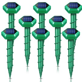 Mole Repellent Solar Powered 8 PCS Ultrasonic Deterrent Gopher Repellent Skunk Snake Repellent for Yard Spiral Stake to Deterrent Vole Groundhog Chipmunk Repeller for Garden Lawn (8)
