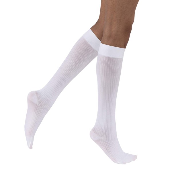 JOBST soSoft, Knee High Compression Socks, Ribbed, 8-15 mmHg, White, SM