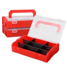 Magshion 3-layer Stackable Tool Box, Storage & Organizer Box with Handle, 9 Grid Waterproof Plastic Fishing Tackle Box with Adjustable Dividers for Small Parts, Screw, Gadgets (11 Inch, Red)