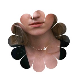 Inilbran Boho Peace Dove Choker Necklace Choker Vintage Dove Bird Necklace Choker Gold Love Peace Necklace Tiny Pearl Chain Necklace Jewellery for Women and Girls, Zinc, No Gemstone