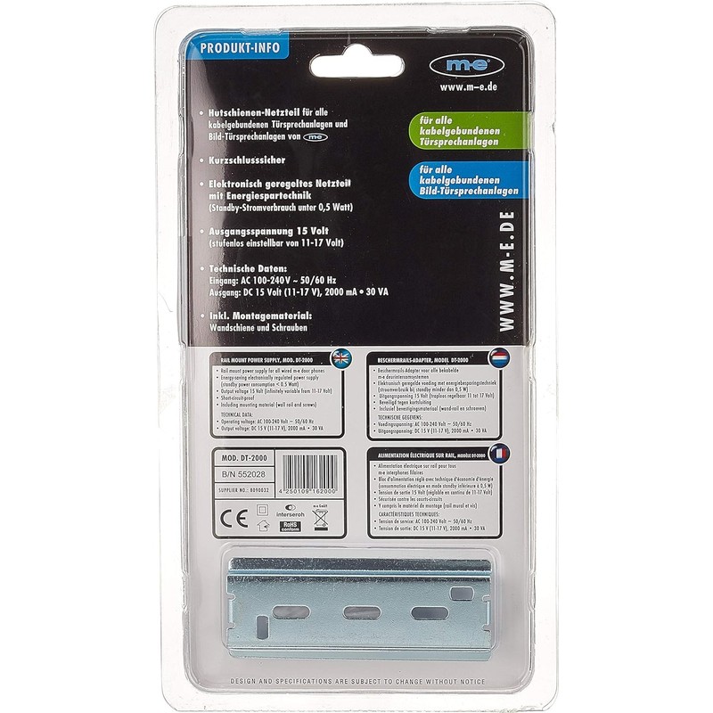 m-e DT-2000 Electronic DIN Rail Power Supply, White, ((WxHxD)) 77