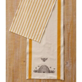 Unbranded New French Farmhouse MUSTARD HONEY BEE HIVE TABLE RUNNER Reversible 55"