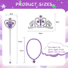 NebulaGlam Princess Dress Up Magic Wand Girls Stick Crown Necklace Princess Tiara Set Princess Jewellery Set Crown of Fancy Dress Costumes Children (Purple)