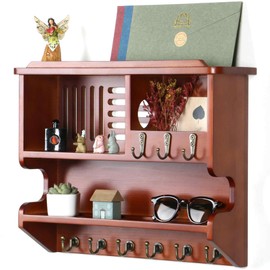 Bangshou Key Holder, Key Holder for Wall, Key and Mail Holder for Wall, Mail and Key Holder for Home Decor, Mail Organizer Wall Mounted with Key Hooks, Auburn