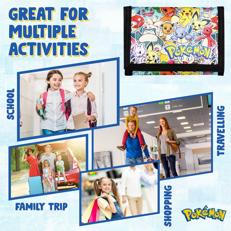 PoKéMoN Wallet for Boys & Kids, Trifold Purse Canvas Velcro