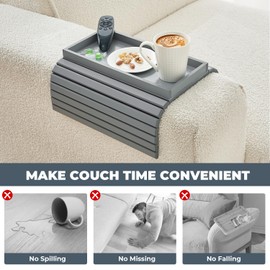 LOVYANXUE Bamboo Sofa Arm Tray Table, Foldable Couch Arm Tray, Anti Falling Sofa Armrest Tray Couch Cup Holder, Portable Couch Arm Table Tray for Drink,Cups, Phone, Snacks, Remote