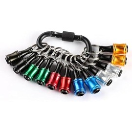 Portable Bit holder Keychain (12pcs Holders + 2pcs Connection Rods + 1pcs Carabiner), 1/4 inch Hex Shank Screwdriver Bits Retainer, Quick Realease Bar Drill Screw Adapter Light-weight Quick Release:_10