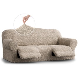 PAULATO BY GA.I.CO. Reclining Sofa Slipcover - Soft Polyester Fabric Slipcover - 1-Piece Form Fit Stretch Furniture Protector - Jacquard 3D Collection - Beige Artistico (Recliner Sofa)