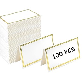Table Place Cards 100 Pcs, Name Place Cards for Table Setting, Folding Tent Cards Print with Gold Foil Border for Wedding, Banquets, Thanksgiving Day Activity Name Cards