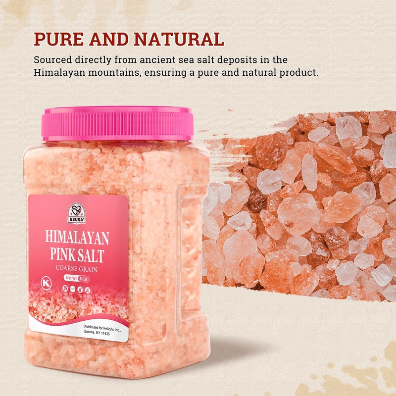 52USA Himalayan Pink Salt for Grinder Refill, 80oz (5 Pound),