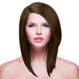 Shoulder Length Lace Front Wig for Women,L Part Short Bob Synthetic Natural Straight Hair Replacement Wig Heat Resistant 12 Inch Brown