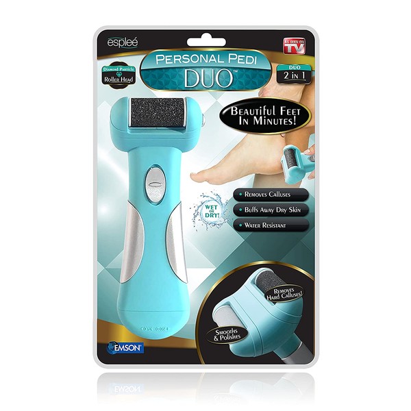 Personal Pedi Duo by Esplee- Powerful Electric Foot File and Callus Remover with Diamond Particles For Dry, Cracked, Dead Skin on your Heels and Feet. – Turquoise – As Seen On TV