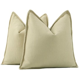 Madizz Textured Chenille Cushion Covers Set of 2 Super Soft Decorative Throw Pillow Covers Boho Pillowcases Modern Home Decor for Sofa Bedroom 24x24 inch, 60x60 cm, Yellowish Green