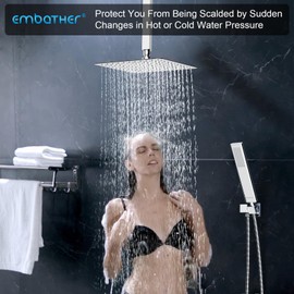 EMBATHER Rain Shower System, Polished Chrome Shower Faucets Sets Complete with 12 Inch Rain Shower Head and Handheld (With Shower Valve)
